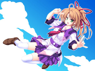 Anime girl purple dress flying - a purple dress free wallpaper