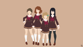 Girls school uniforms standing line - flat color free wallpaper