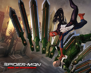 Spider man flying city skyscrapers - a spider man free wallpaper