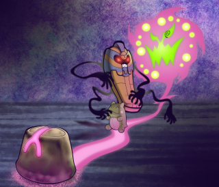 Cartoon character walking towards cake - biopunk free wallpaper
