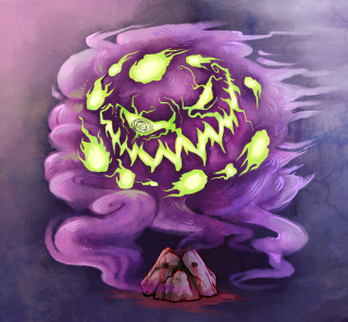 Purple glowing eyes mountain cloud - free halloween wallpaper for tablet