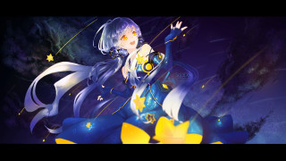 Woman blue dress holding star - galaxy free wallpaper