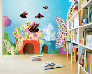 Room book shelf mural fairy - cheng shifa free wallpaper