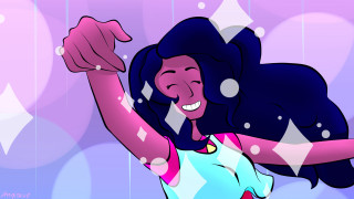 Cartoon woman arms up hand - crystal cubism free wallpaper