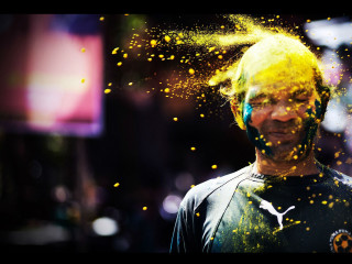 Man yellow hair black shirt - colour free wallpaper