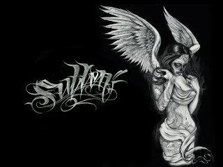 Woman wings tattoo drawing art - the upper corner free wallpaper