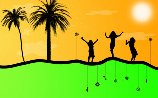 Beach sunset palm tree group - summer vibrancy free wallpaper