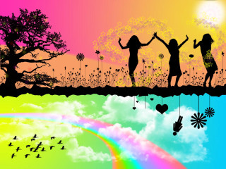 People rainbow field tree sky - field next free wallpaper