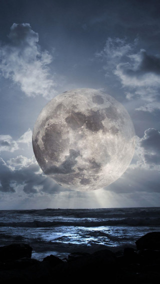Full moon ocean clouds dark 2 - full moon free wallpaper for mobile