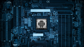 Motherboard robot blue background black - free technology wallpaper for desktop