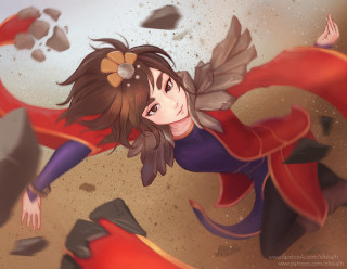 Girl red cape flying explosions - explosion free wallpaper for desktop