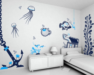 Bedroom sea animals mural wall - modern free wallpaper
