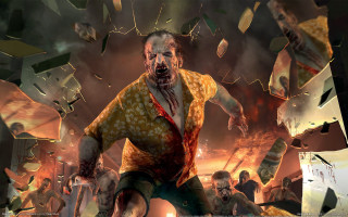 Zombie running room fire man - a yellow shirt free wallpaper for desktop