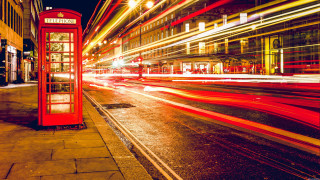Red telephone booth road building - a clock tower free wallpaper for desktop