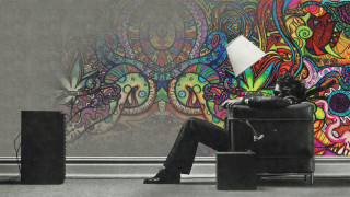 Man sitting chair wall painting - psychedelic free wallpaper for desktop