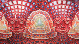 Three faces different colors shapes - dmt free wallpaper