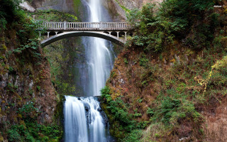 Bridge waterfall nature scenery trees - a waterfall below free wallpaper