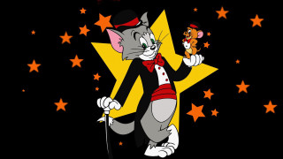 Cartoon cat holding star microphone - comic free wallpaper for desktop