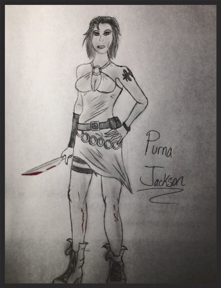 Woman knife drawing name puma - her hand and a name free wallpaper