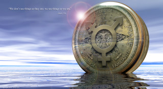 Golden coin floating water sky - floating free wallpaper