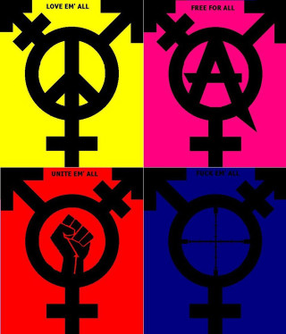 Colorful symbols poster art design - dystopian art free wallpaper for tablet