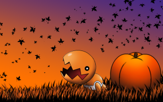 Cartoon pumpkin grass stars foreground - spooky free wallpaper