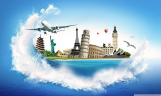 Plane city wave ocean boat - over a city free wallpaper