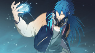 Man blue hair headphones light - a black jacket free wallpaper