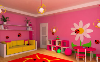 Pink wall yellow couch flower - vray free wallpaper
