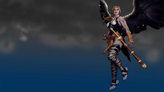 Woman sword wings flying bird - art of brom free wallpaper