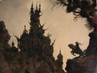 Man horse castle tree painting - a horse in front free wallpaper