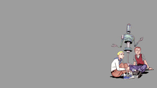 Couple people sitting ground robot - a pole free wallpaper