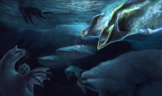 Animals swimming ocean together painting - brom free wallpaper for desktop