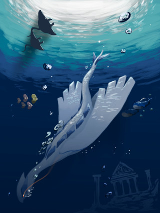 Large bird floating ocean boat - a dome free wallpaper for mobile