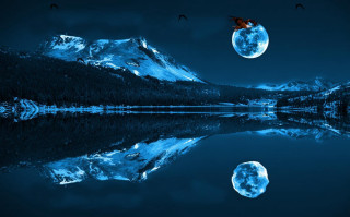 Full moon lake reflection mountains - full moon free wallpaper