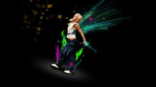 Woman dancing colorful background black - blue pants free wallpaper