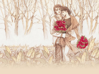 Couple hugging woods flowers bouquet - chen chun free wallpaper