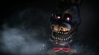 Creepy teddy bear glowing eyes - its face and mouth free wallpaper