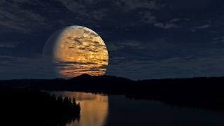 Full moon lake night reflection 3 - the water and trees free wallpaper
