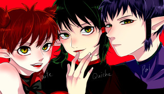 Anime characters green eyes red 2 - three anime character free wallpaper