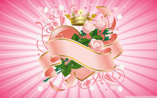 Pink background crown roses ribbon - the edge free wallpaper