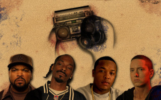 Men boombox radio group standing - free aesthetic wallpaper for desktop