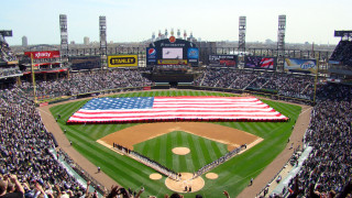 Baseball field american flag crowd 3 - a large american flag free wallpaper