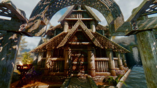 House forest bridge pond computer - global illumination free wallpaper