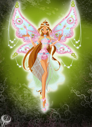 Fairy pink dress wings green - free fantasy wallpaper for mobile