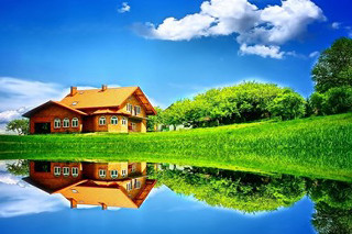 Lake reflection house green field 2 - a green field and trees free wallpaper