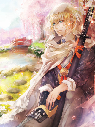 Anime character bench sword flowered - a bench free wallpaper for mobile