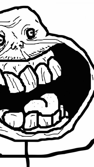 Cartoon troll face big smile - a detailed drawing free wallpaper for mobile