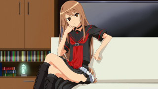 Woman short skirt sitting counter - book free wallpaper