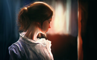 Woman white blouse window sun - charlie bowater free wallpaper